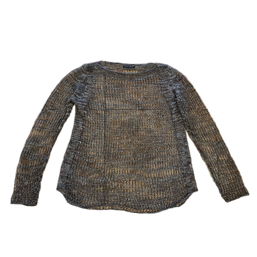 Sarah Pacini Open Knit Metallic Sweater Size M Luxury Relaxed Distressed
